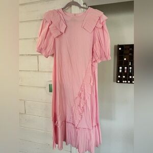 Pink Pleated Midi Dress